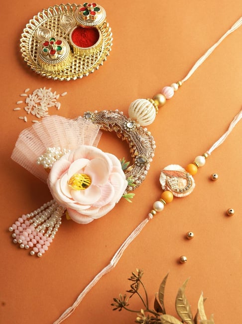 Aapno Rajasthan Pink Floral Blossom Bhaiya Bhabhi Rakhi Set-picture-27