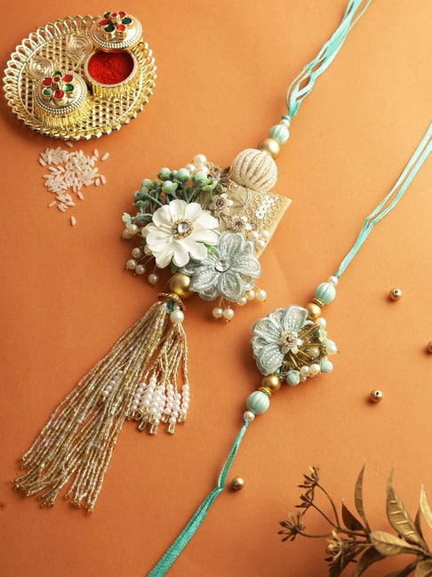 Aapno Rajasthan Green Floral Bhaiya Bhabhi Rakhi Set-picture-21