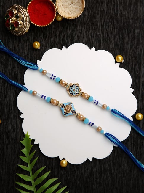 Aapno Rajasthan Blue Enameled Floral Set of 2 Rakhi-picture-21