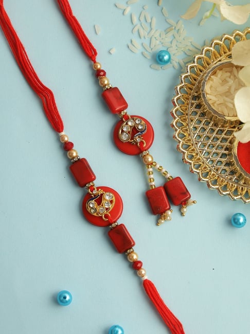 Aapno Rajasthan Tiny Peacock Stone Work Bhaiya Bhabhi Rakhi-picture-31