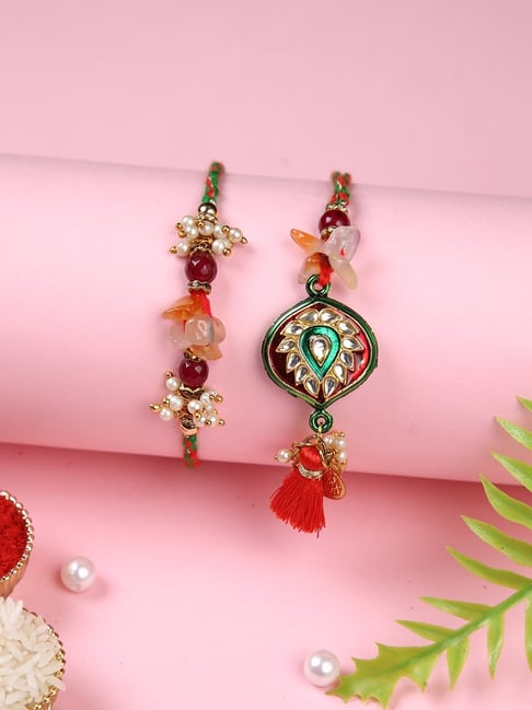 Aapno Rajasthan Golden Coin Green Textured Bhaiya Bhabhi Rakhi-picture-25