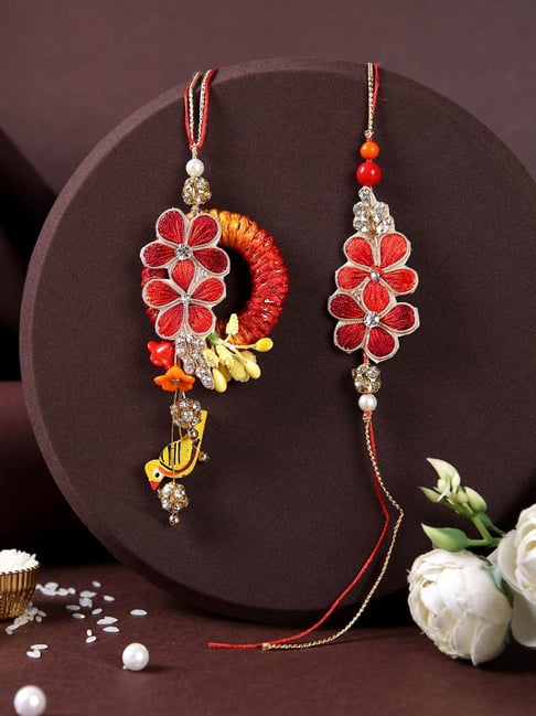 Aapno Rajasthan Red Zerdosi Worl Bhaiya Bhabhi Rakhi Set-picture-15