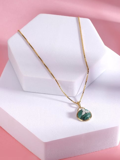 Mia by Tanishq Green Goddess 14k Gold Diamond Malachite Pendant