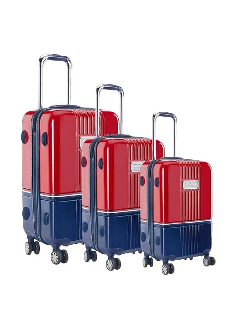 TOMMY HILFIGER Twins Pro Red & Navy 8 Wheels Large Hard Cabin Trolley Bag-image-49