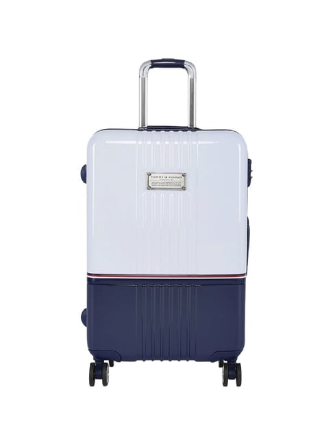 TOMMY HILFIGER Twins Pro White & Navy 8 Wheels Medium Hard Cabin Trolley Bag
