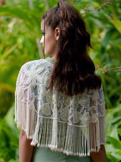 Odette Beige Embellished Fancy Short Cape
