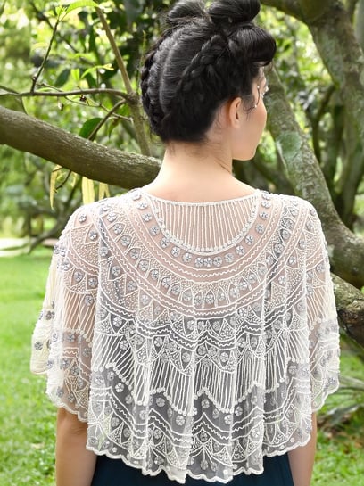 Odette White Embellished Fancy Cape