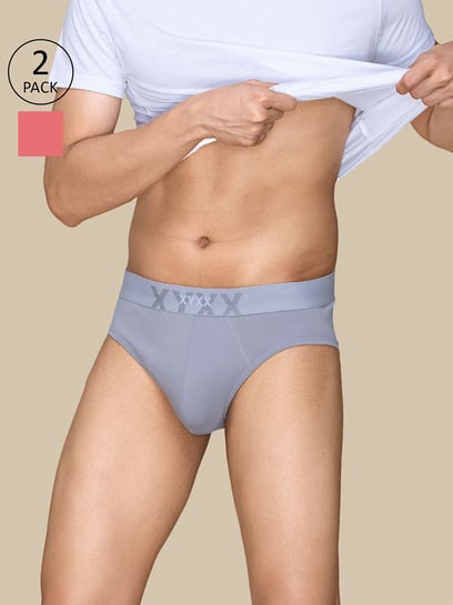 XYXX Gull Grey & Coral Cotton Briefs - Pack of 2