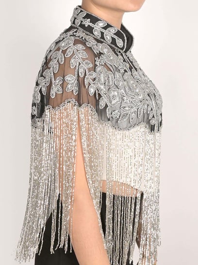 Odette Black & Silver Embellished Fancy Cape