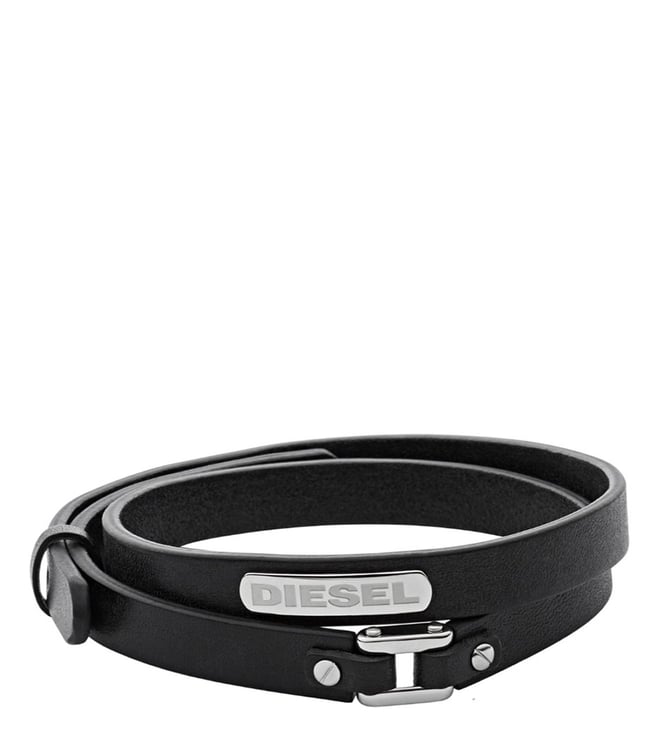 Buy Diesel Black Stacked Black Leather Bracelet for Men