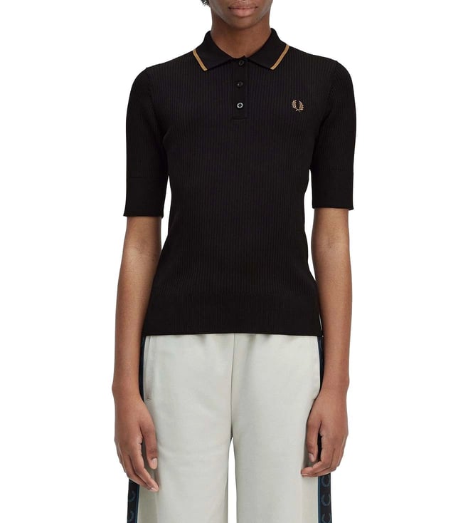 トップス FRED PERRY Ribbed Polo Shirt Buy Fred Perry Black Ribbed Knitted Logo Polo T-Shirt Online