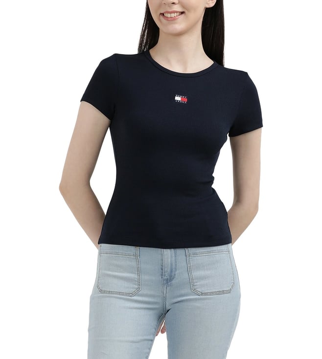 売れ筋商品|||トミーヒルフィガー Tシャツ レディース トップス SLIM BADGE TEE - Basic T-shirt - dark night navy Tommy Badge Ribbed Slim T-Shirt | T-Shirts | Tommy Jeans