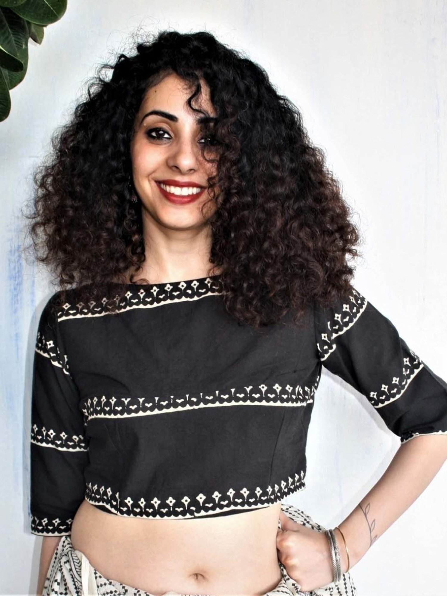 Buy Chidiyaa Black Blockprinted Crop Top Blouse for Women Online