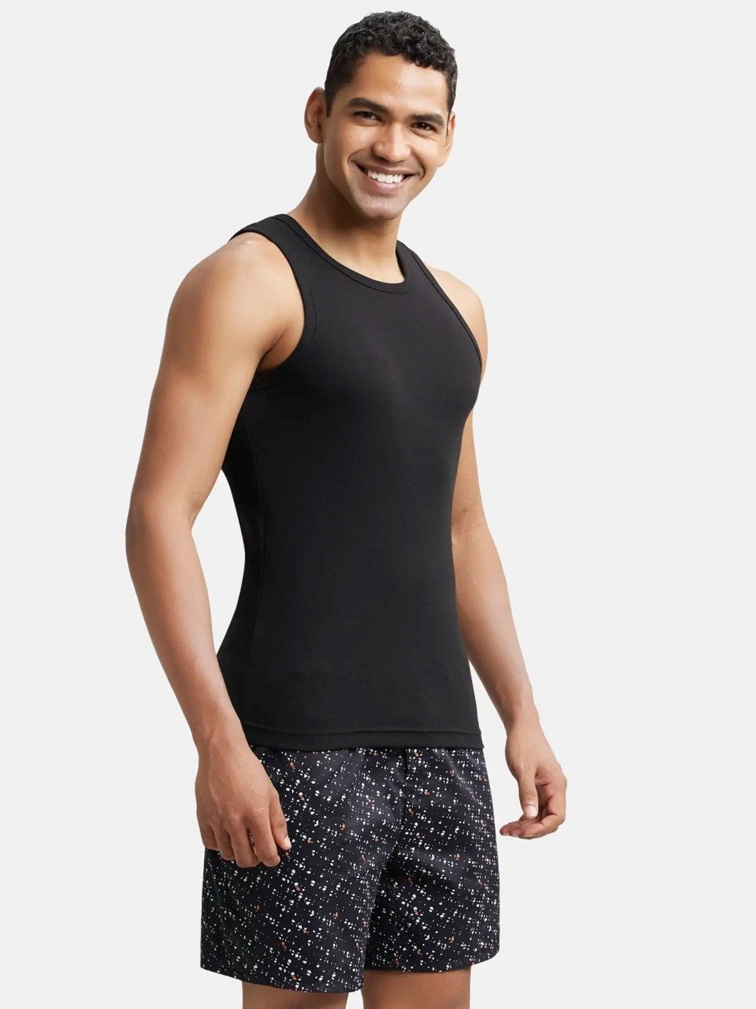 Buy ONN Comfortz NR 323 Men's Black Cotton Ribbed Vest Pack of 5 (Size -90-95cm)  Medium at Amazon.in