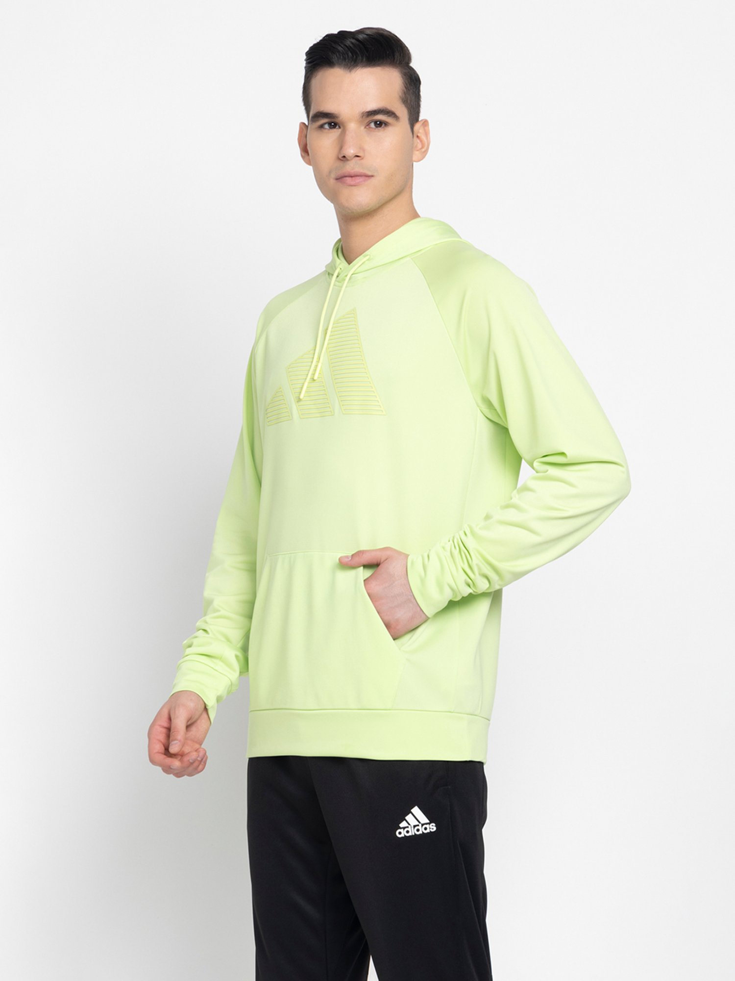 Buy adidas Lime Green Regular Fit Logo Print Hooded Sweatshirt for