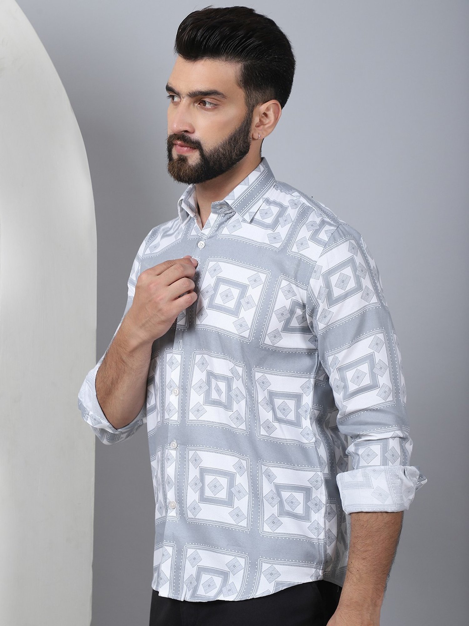 Indian Needle Grey Regular Fit Printed Shirt