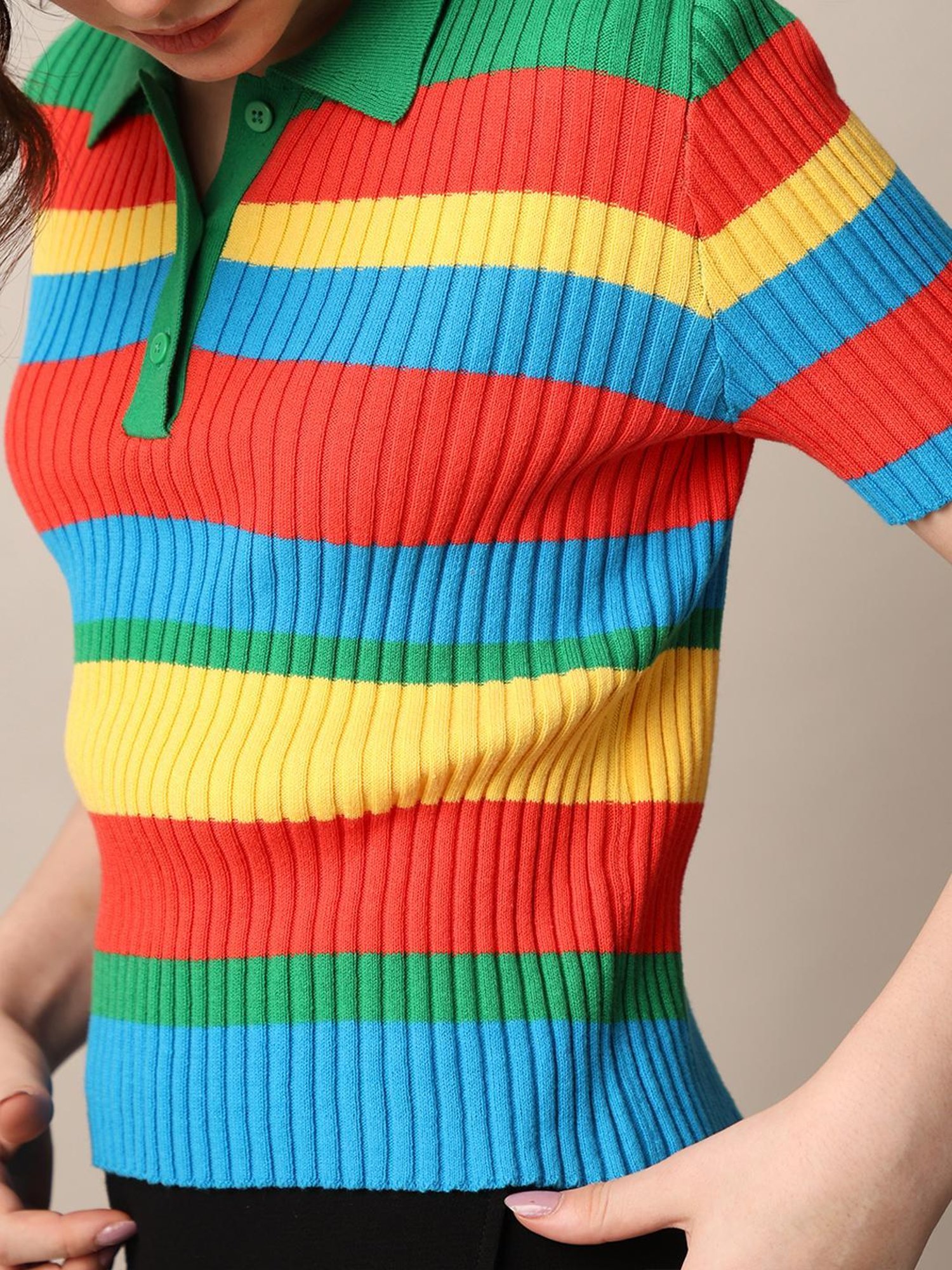 Buy Only Multicolor Color-Block Polo T-Shirt for Women Online