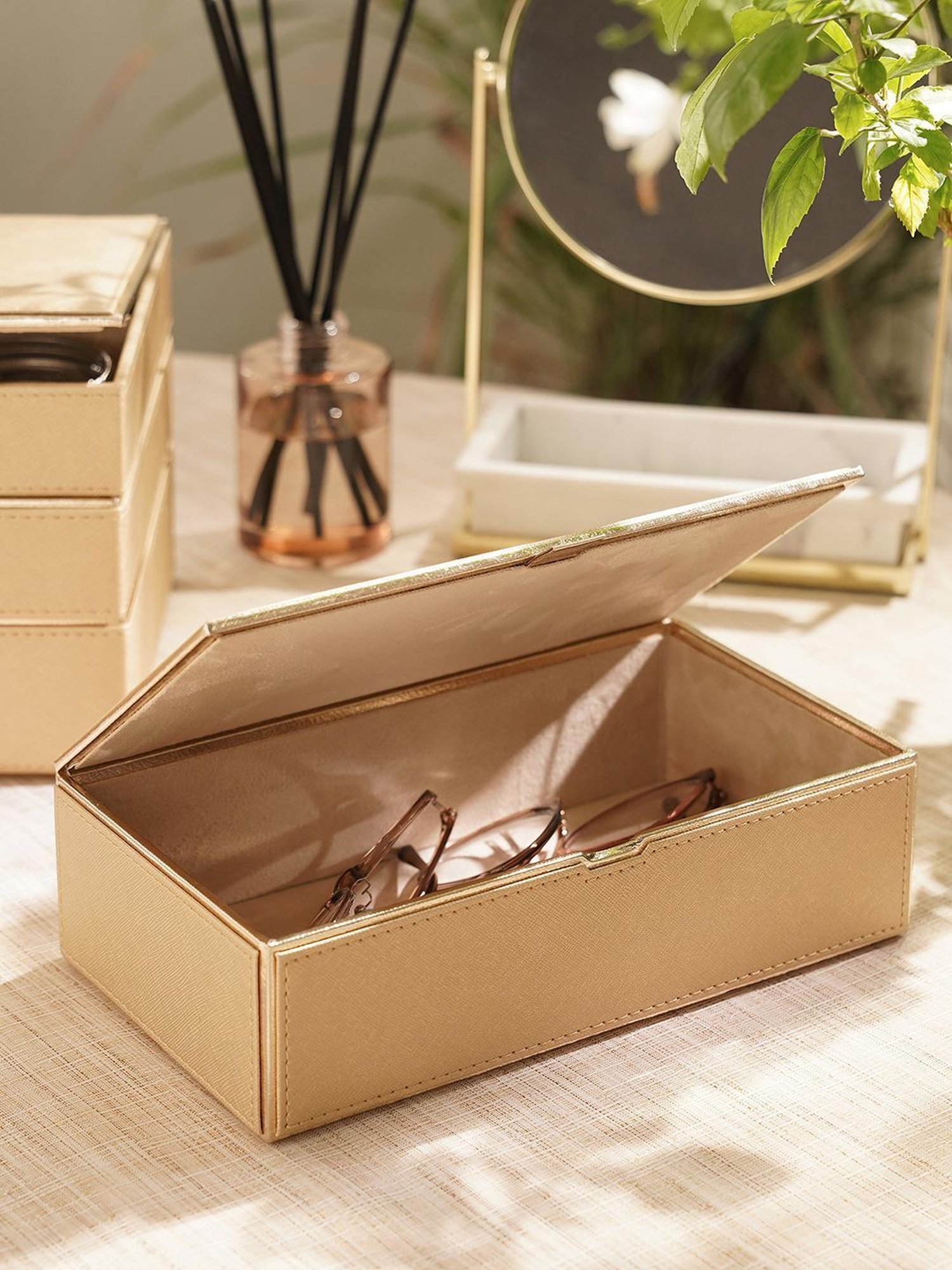 小物 KOUGETSU #3. CHAMPAGNE GOLD Pure Home and Living Gold MDF Solid Storage Boxes at Best Price