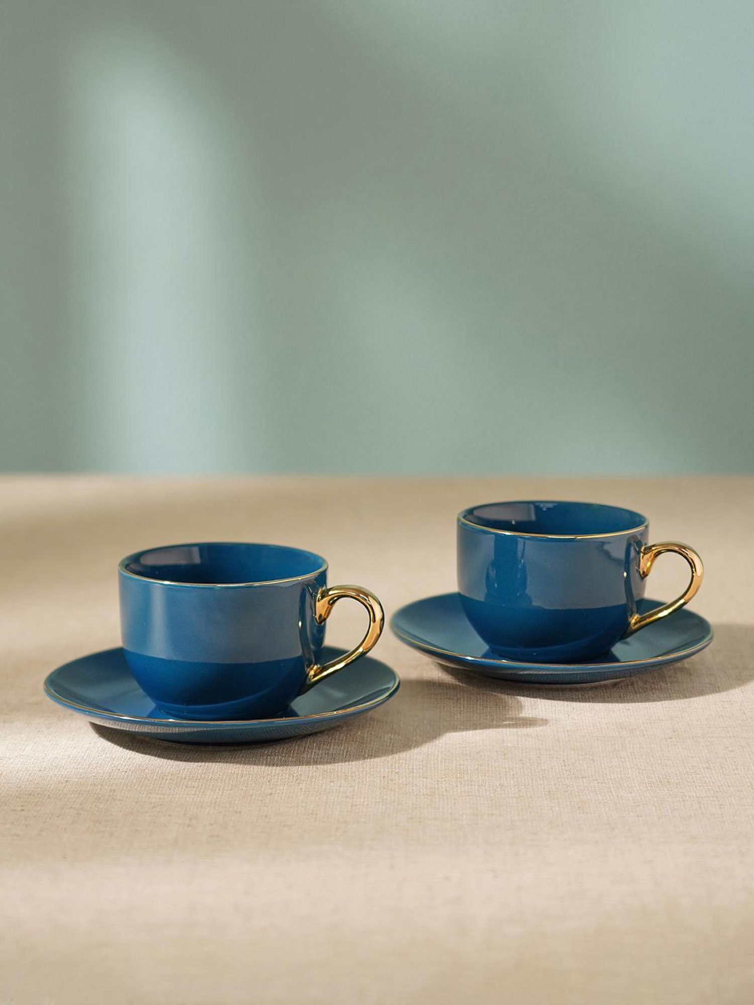 Pure Home and Living Blue Porcelain Textured Tea Cups and Saucer