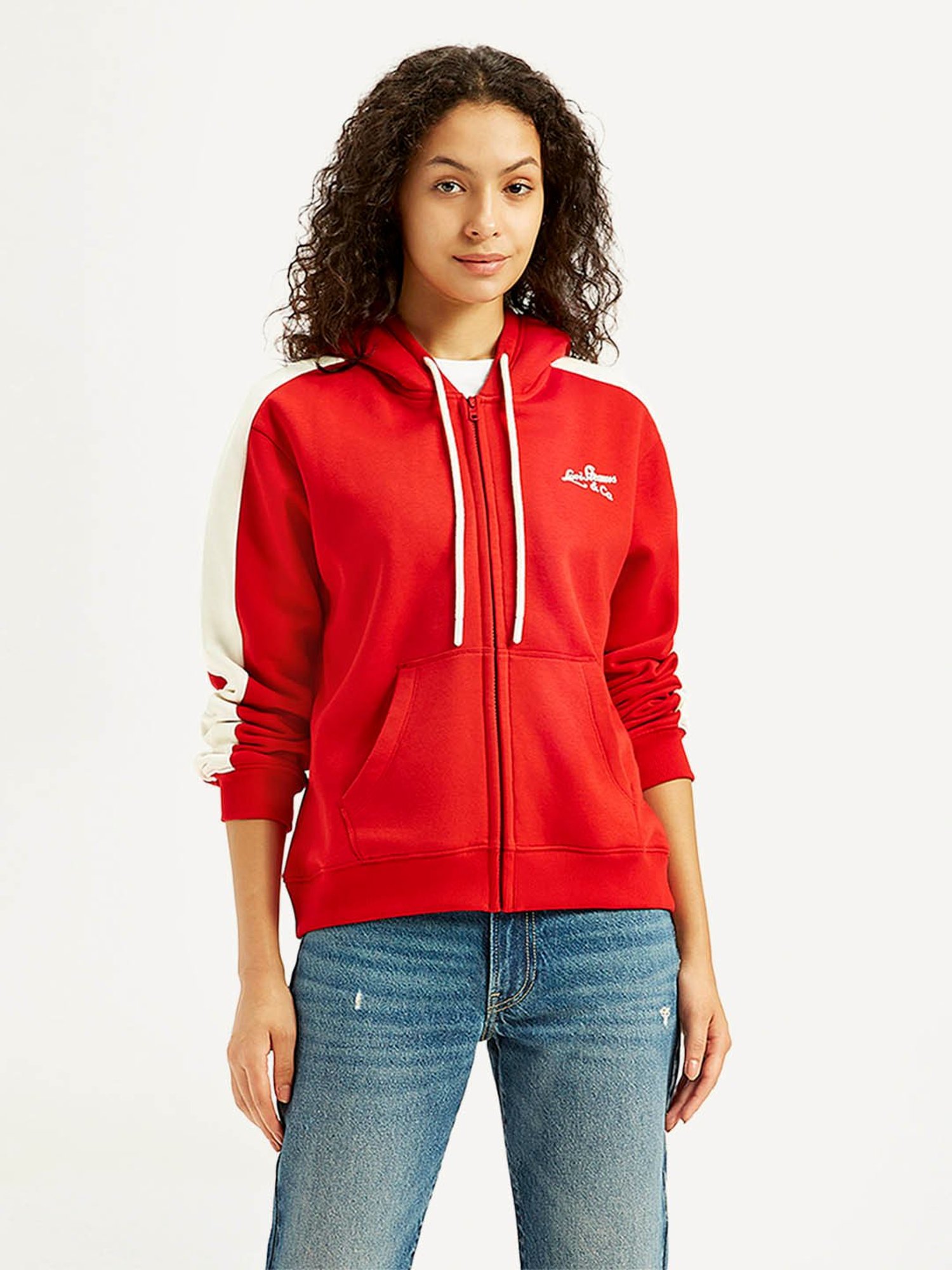 Buy Levi's Hibiscus Red Color-Block Front Open Hoodie for Women's