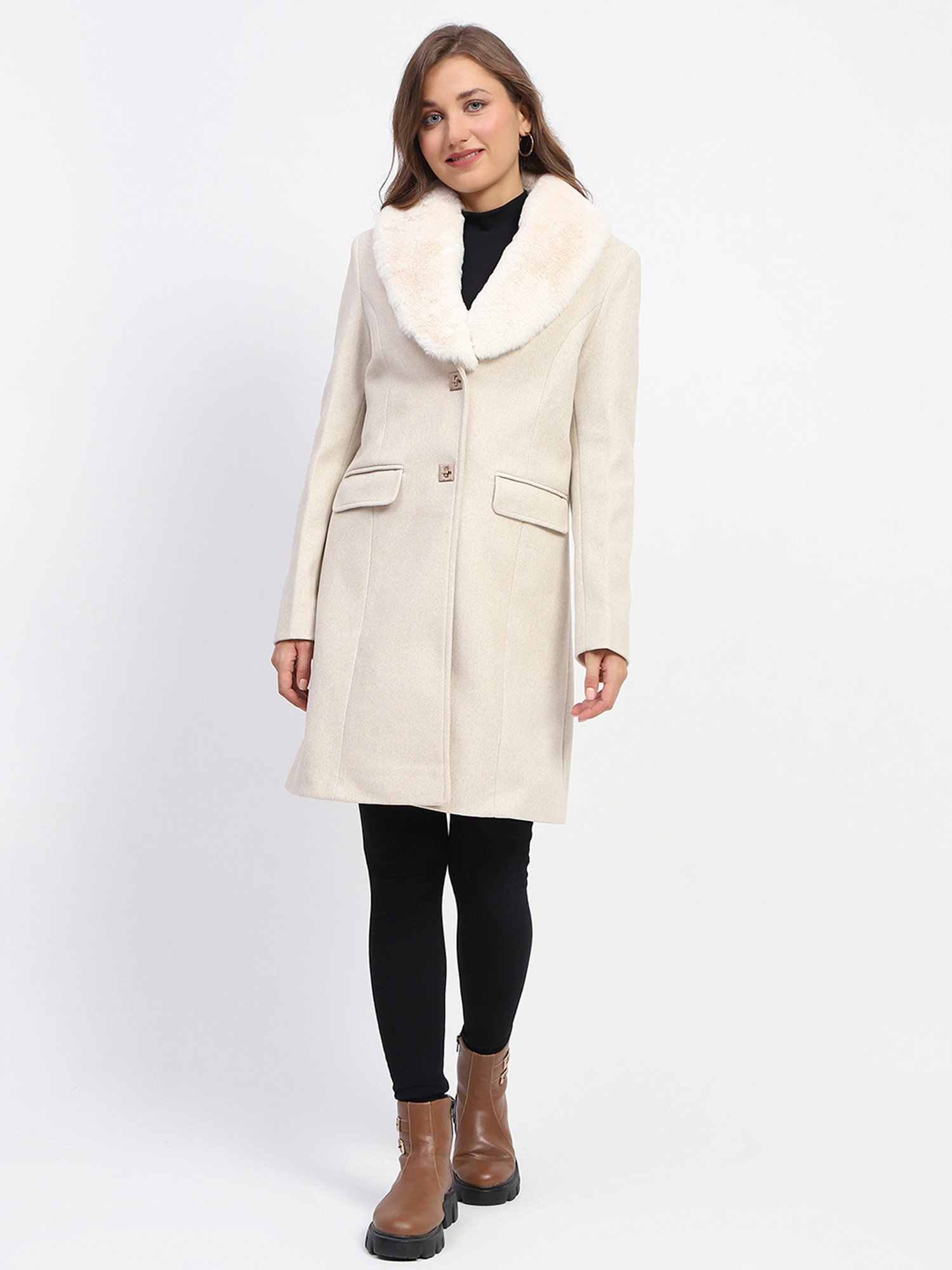 MADAME Off White Relaxed Fit Coat