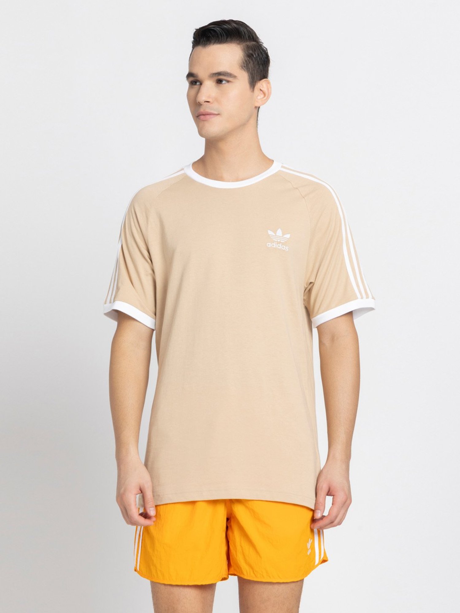 Buy Adidas Beige 100% Cotton,100% Cotton Slim Stripes T