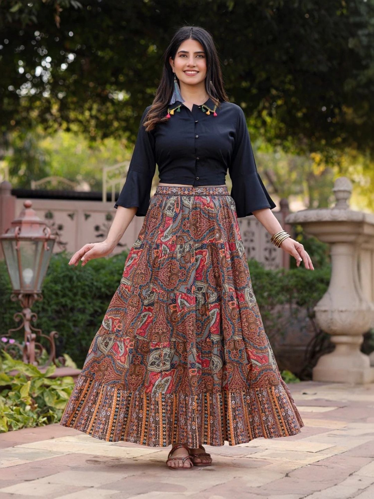 Juniper Multicolored Flare Fit Shirt Skirt Set seya. CALA SHIRT SKIRT 