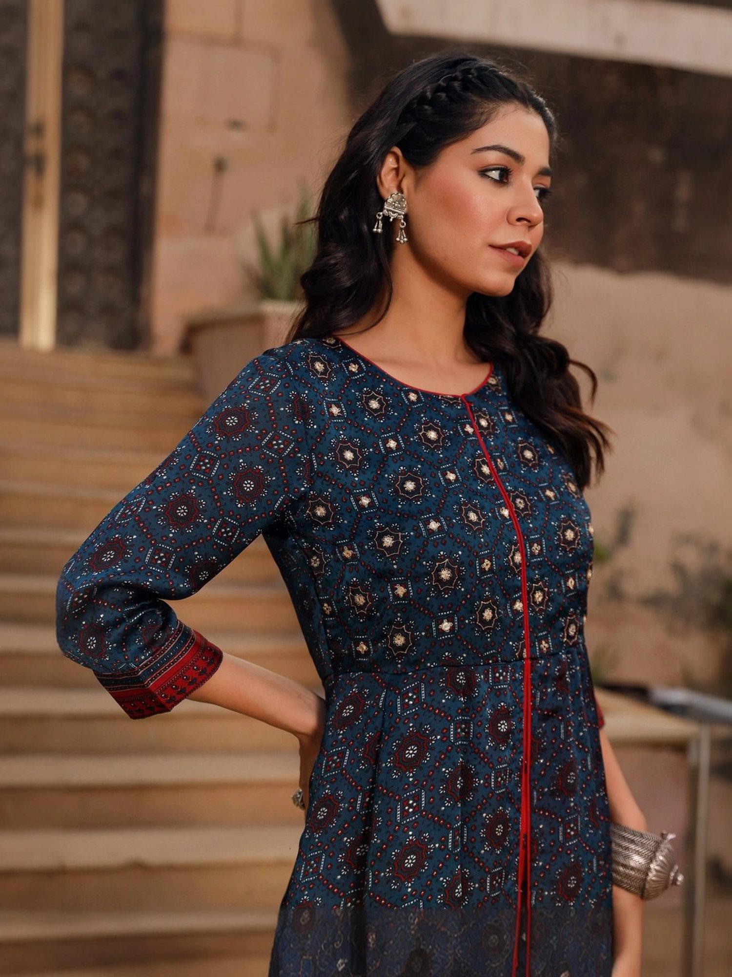 Juniper Blue Embellished A-Line Dress