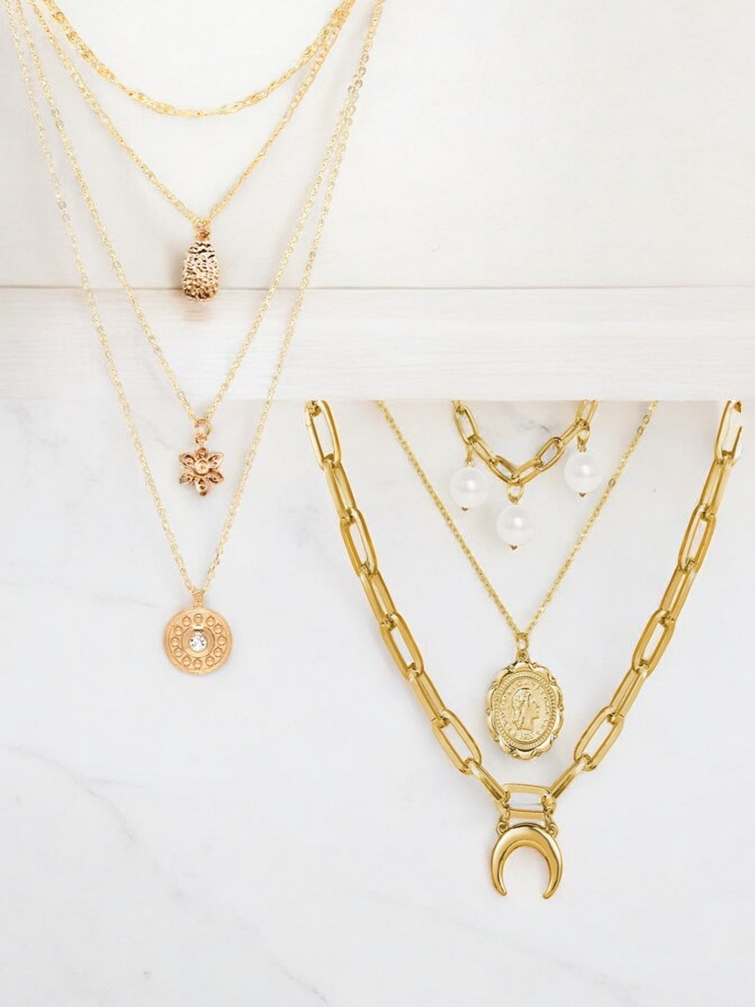 Buy OOMPH Gold Tone Multi Layer Chram Medallion Link Chain