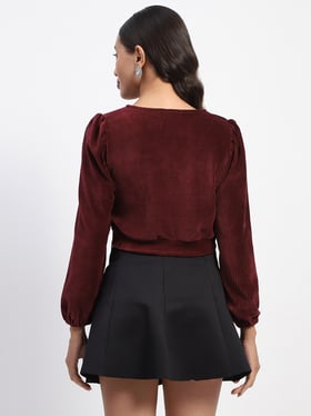 MADAME Maroon Relaxed Fit Crop Top