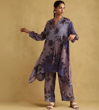 Buy Blue Micro Print Asymmetric Kurta With Palazzo for Women Online Tata CLiQ Luxury