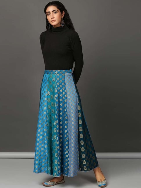 Nuhh Blue Multi Confetti Gerogette Panel Skirt