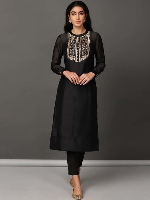 Buy Nuhh Black Capri Breeze Kurta and Churidaar Set for Women