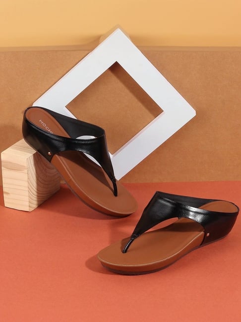 Mochi Black Thong Wedges