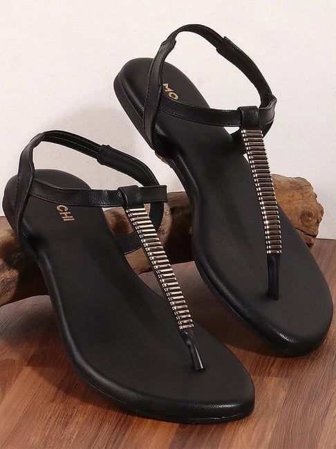 Mochi Women's Black Sling Back Sandals-picture-25
