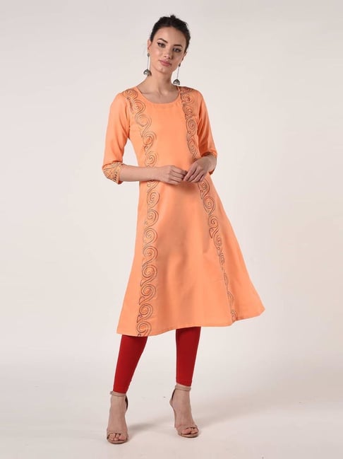 Kaanchie Nanggia Orange Cotton Embroidered Kurta-picture-13