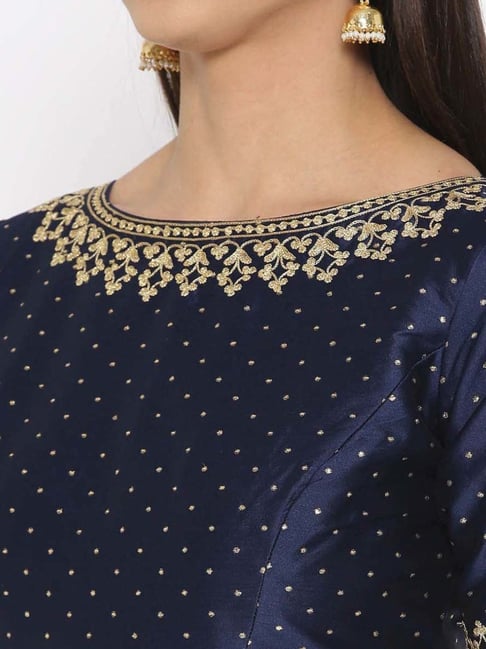 Buy Kaanchie Nanggia Navy Blue Embroidered Stitched Blouse for