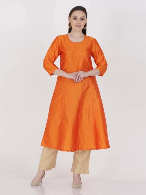 Kaanchie Nanggia Orange Silk Blend Embellished Kurta-picture-14