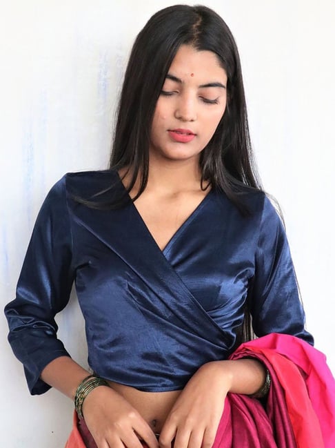 Chidiyaa Blue Tie-Up Mashru Silk Sahar Blouse-picture-34