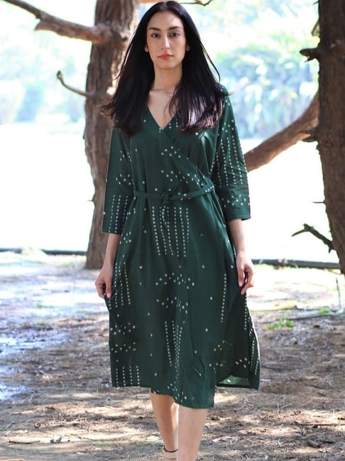 Chidiyaa Green Angarakha Block Printed Dress-picture-28