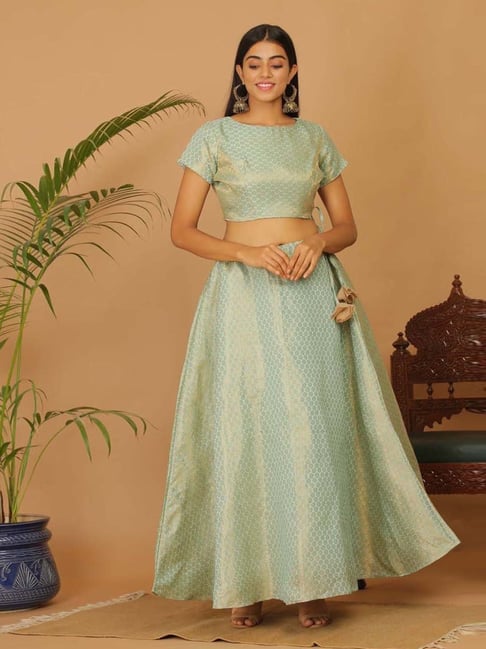 Kaanchie Nanggia Blue Brocade Gota Work Stitched Lehenga Set-picture-31