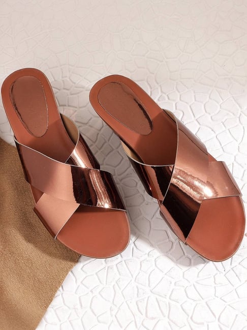 Buy Mochi Women's Bronze Cross Strap Wedges for Women at Best