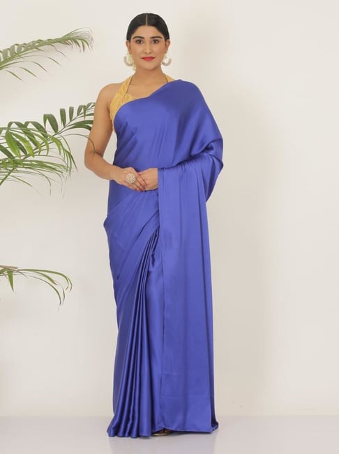 Buy Kaanchie Nanggia Blue Satin Saree for Women Online Tata CLiQ