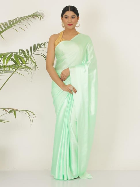 Buy Kaanchie Nanggia Green Satin Saree for Women Online Tata