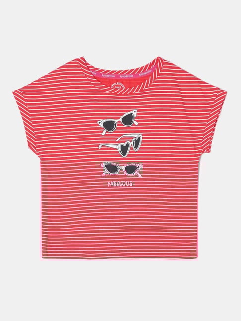 Buy Jockey Kids Red White Striped T-Shirt for Girls Clothing