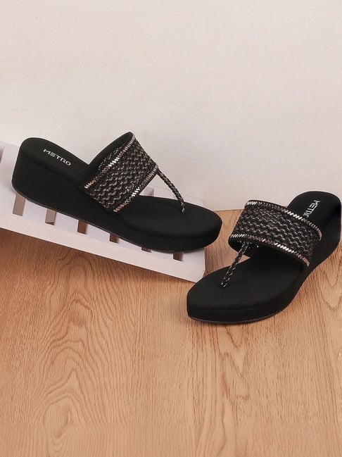 Metro Women's Black T-Strap Wedges-picture-30