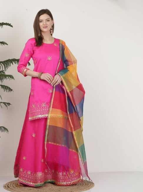 Kaanchie Nanggia Poly Dupion Pink Embroidery Stitched Lehenga Set-picture-24