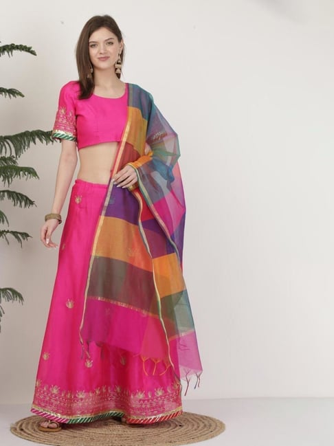 Kaanchie Nanggia Poly Dupion Pink Embroidery Lehenga Set-picture-28