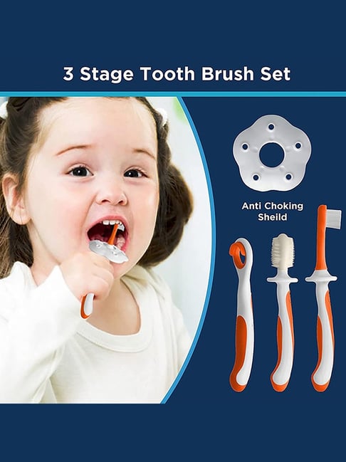 LuvLap Baby Training Piece Toothbrush Set (Orange and White)