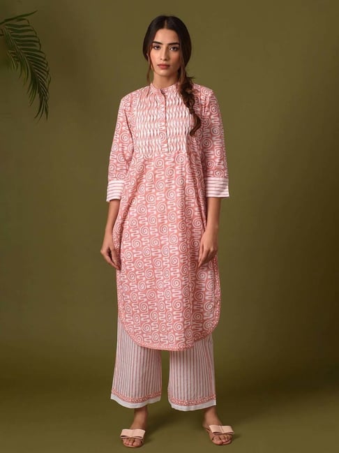 Prakriti Jaipur Phool Mandi Stripes Peach Pants-picture-39